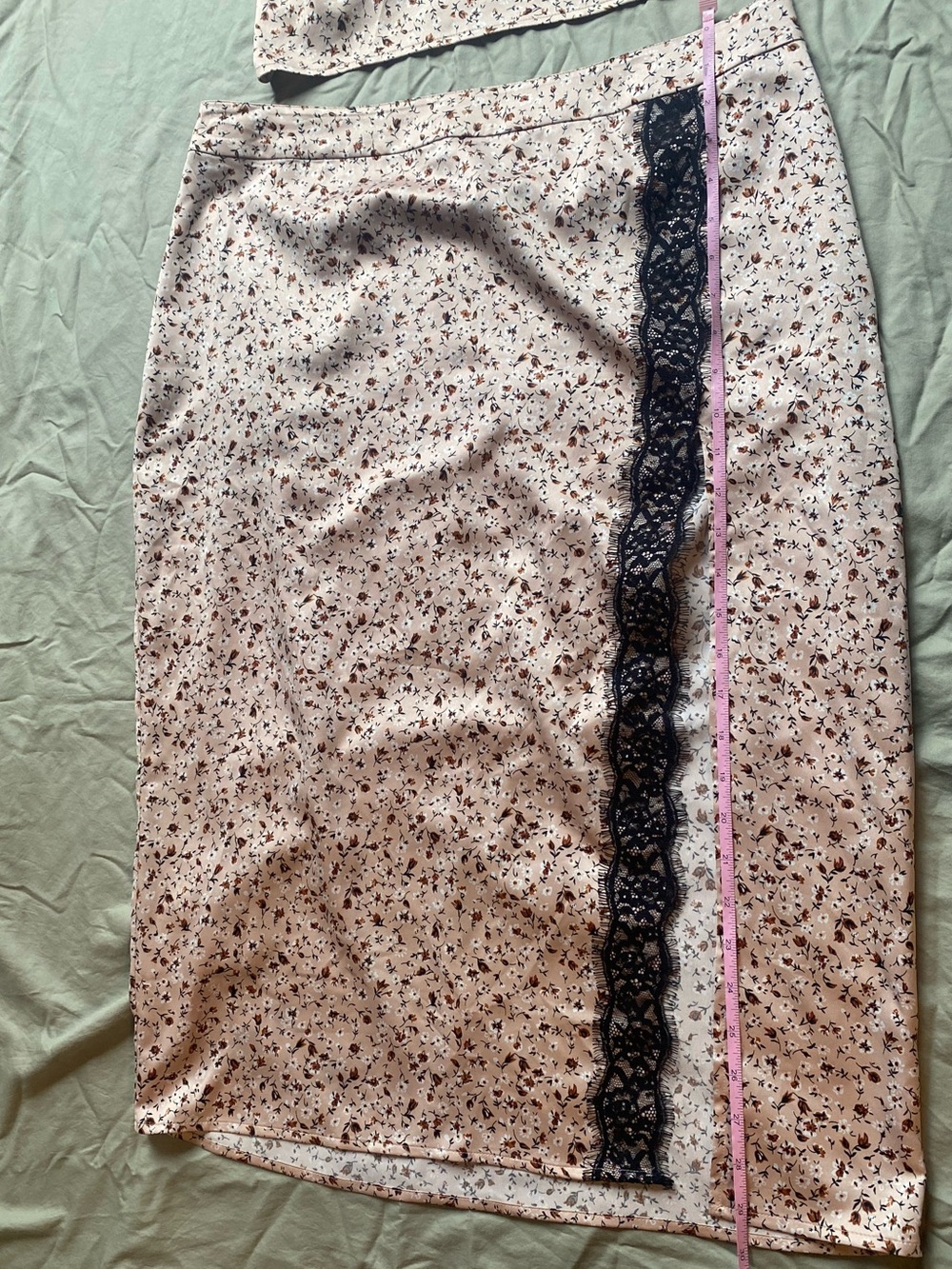 Nordstrom Leith Dusty Pink Camisole Slit Pencil Skirt Set w/ lace trim floral - Picture 7 of 9